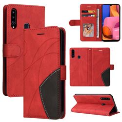 Luxury Two-color Stitching Leather Wallet Case Cover for Samsung Galaxy A20s - Red