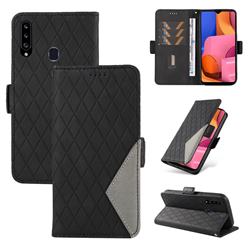 Grid Pattern Splicing Protective Wallet Case Cover for Samsung Galaxy A20s - Black