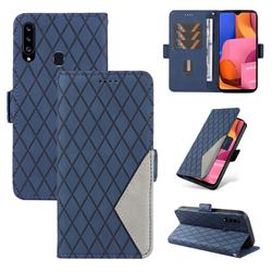 Grid Pattern Splicing Protective Wallet Case Cover for Samsung Galaxy A20s - Blue