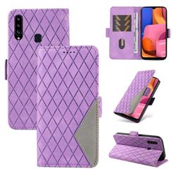 Grid Pattern Splicing Protective Wallet Case Cover for Samsung Galaxy A20s - Purple