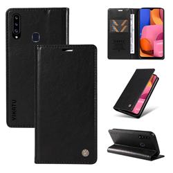 YIKATU Litchi Card Magnetic Automatic Suction Leather Flip Cover for Samsung Galaxy A20s - Black
