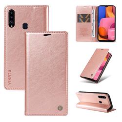 YIKATU Litchi Card Magnetic Automatic Suction Leather Flip Cover for Samsung Galaxy A20s - Rose Gold