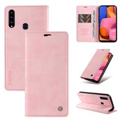 YIKATU Litchi Card Magnetic Automatic Suction Leather Flip Cover for Samsung Galaxy A20s - Pink