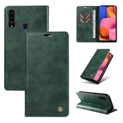 YIKATU Litchi Card Magnetic Automatic Suction Leather Flip Cover for Samsung Galaxy A20s - Green