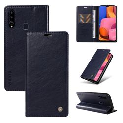 YIKATU Litchi Card Magnetic Automatic Suction Leather Flip Cover for Samsung Galaxy A20s - Navy Blue