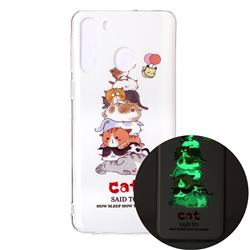 Cute Cat Noctilucent Soft TPU Back Cover for Samsung Galaxy A21