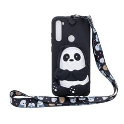 Cute Panda Neck Lanyard Zipper Wallet Silicone Case for Samsung Galaxy A21