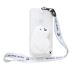 White Polar Bear Neck Lanyard Zipper Wallet Silicone Case for Samsung Galaxy A21