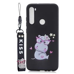 Black Flower Hippo Soft Kiss Candy Hand Strap Silicone Case for Samsung Galaxy A21