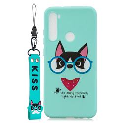 Green Glasses Dog Soft Kiss Candy Hand Strap Silicone Case for Samsung Galaxy A21