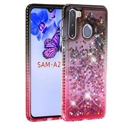 Diamond Frame Liquid Glitter Quicksand Sequins Phone Case for Samsung Galaxy A21 - Gray Pink