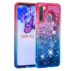 Diamond Frame Liquid Glitter Quicksand Sequins Phone Case for Samsung Galaxy A21 - Pink Blue