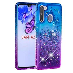Diamond Frame Liquid Glitter Quicksand Sequins Phone Case for Samsung Galaxy A21 - Blue Purple