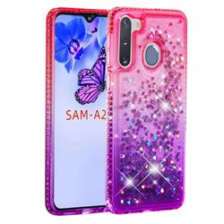 Diamond Frame Liquid Glitter Quicksand Sequins Phone Case for Samsung Galaxy A21 - Pink Purple