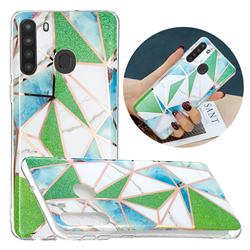 Green Triangle Painted Marble Electroplating Protective Case for Samsung Galaxy A21