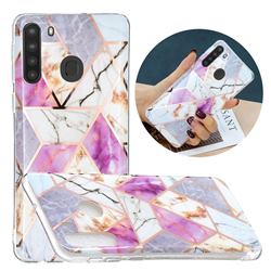 Purple and White Painted Marble Electroplating Protective Case for Samsung Galaxy A21