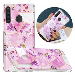 Purple Flower Painted Marble Electroplating Protective Case for Samsung Galaxy A21