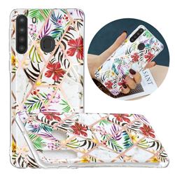 Tropical Rainforest Flower Painted Marble Electroplating Protective Case for Samsung Galaxy A21