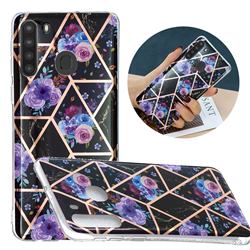 Black Flower Painted Marble Electroplating Protective Case for Samsung Galaxy A21