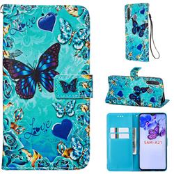 Love Butterfly Matte Leather Wallet Phone Case for Samsung Galaxy A21