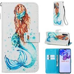 Mermaid Matte Leather Wallet Phone Case for Samsung Galaxy A21