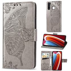Embossing Mandala Flower Butterfly Leather Wallet Case for Samsung Galaxy A21 - Gray