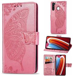 Embossing Mandala Flower Butterfly Leather Wallet Case for Samsung Galaxy A21 - Pink