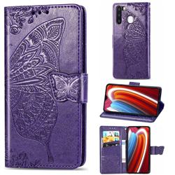 Embossing Mandala Flower Butterfly Leather Wallet Case for Samsung Galaxy A21 - Dark Purple