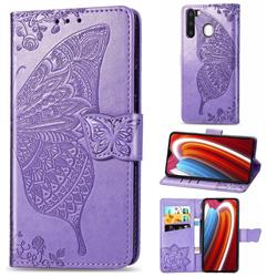 Embossing Mandala Flower Butterfly Leather Wallet Case for Samsung Galaxy A21 - Light Purple