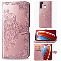Embossing Imprint Mandala Flower Leather Wallet Case for Samsung Galaxy A21 - Rose Gold