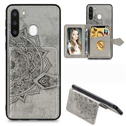 Mandala Flower Cloth Multifunction Stand Card Leather Phone Case for Samsung Galaxy A21 - Gray