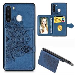 Mandala Flower Cloth Multifunction Stand Card Leather Phone Case for Samsung Galaxy A21 - Blue