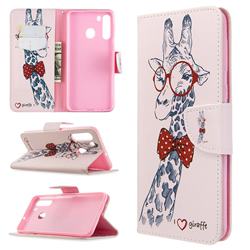 Glasses Giraffe Leather Wallet Case for Samsung Galaxy A21