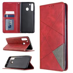 Prismatic Slim Magnetic Sucking Stitching Wallet Flip Cover for Samsung Galaxy A21 - Red