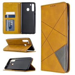 Prismatic Slim Magnetic Sucking Stitching Wallet Flip Cover for Samsung Galaxy A21 - Yellow