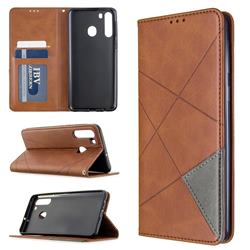 Prismatic Slim Magnetic Sucking Stitching Wallet Flip Cover for Samsung Galaxy A21 - Brown
