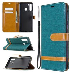 Jeans Cowboy Denim Leather Wallet Case for Samsung Galaxy A21 - Green