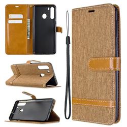 Jeans Cowboy Denim Leather Wallet Case for Samsung Galaxy A21 - Brown