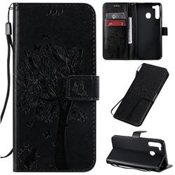 Embossing Butterfly Tree Leather Wallet Case for Samsung Galaxy A21 - Black