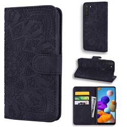 Retro Embossing Mandala Flower Leather Wallet Case for Samsung Galaxy A21 - Black