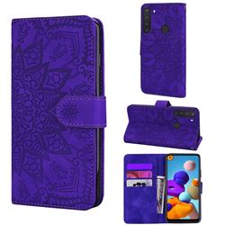 Retro Embossing Mandala Flower Leather Wallet Case for Samsung Galaxy A21 - Purple