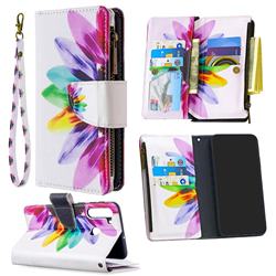 Seven-color Flowers Binfen Color BF03 Retro Zipper Leather Wallet Phone Case for Samsung Galaxy A21