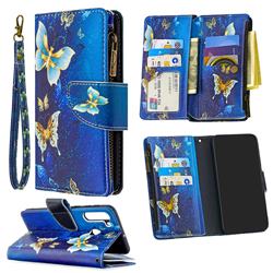 Golden Butterflies Binfen Color BF03 Retro Zipper Leather Wallet Phone Case for Samsung Galaxy A21