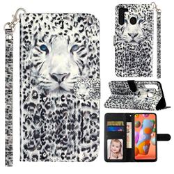 White Leopard 3D Leather Phone Holster Wallet Case for Samsung Galaxy A21