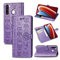 Embossing Dog Paw Kitten and Puppy Leather Wallet Case for Samsung Galaxy A21 - Purple