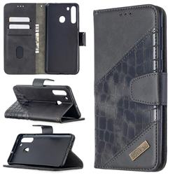 BinfenColor BF04 Color Block Stitching Crocodile Leather Case Cover for Samsung Galaxy A21 - Black