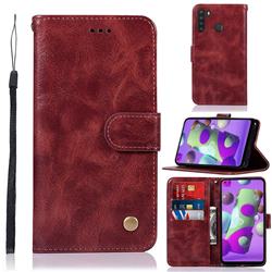 Luxury Retro Leather Wallet Case for Samsung Galaxy A21 - Wine Red