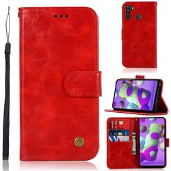 Luxury Retro Leather Wallet Case for Samsung Galaxy A21 - Red