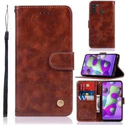 Luxury Retro Leather Wallet Case for Samsung Galaxy A21 - Brown
