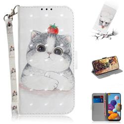 Cute Tomato Cat 3D Painted Leather Wallet Phone Case for Samsung Galaxy A21